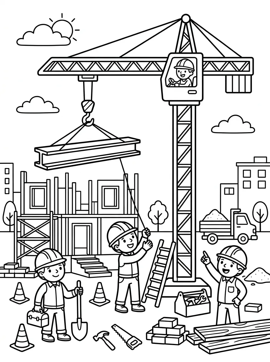 Crane Lifting Beam as a free coloring page for kids