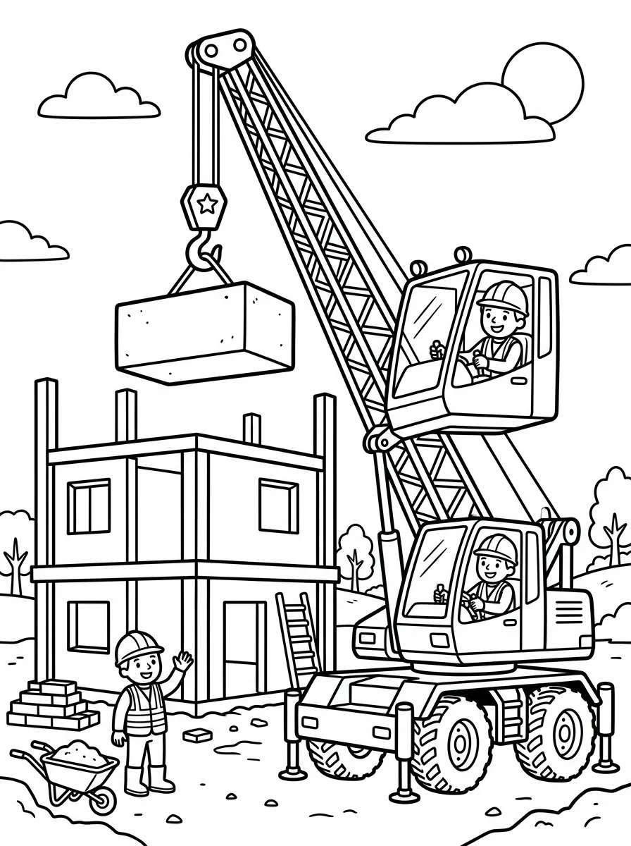 Crane Operator at Work as a free coloring page for kids