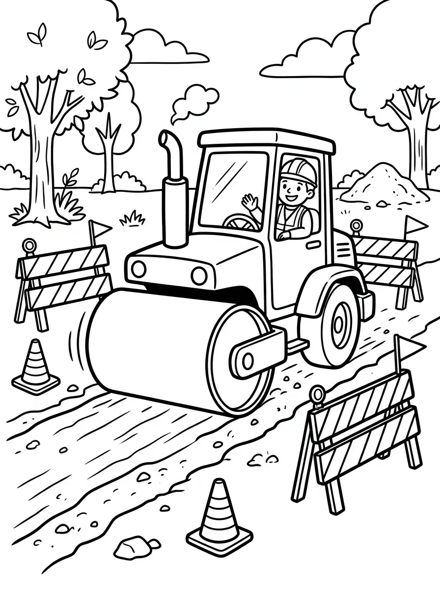 Road Roller at Work as a free coloring page for kids