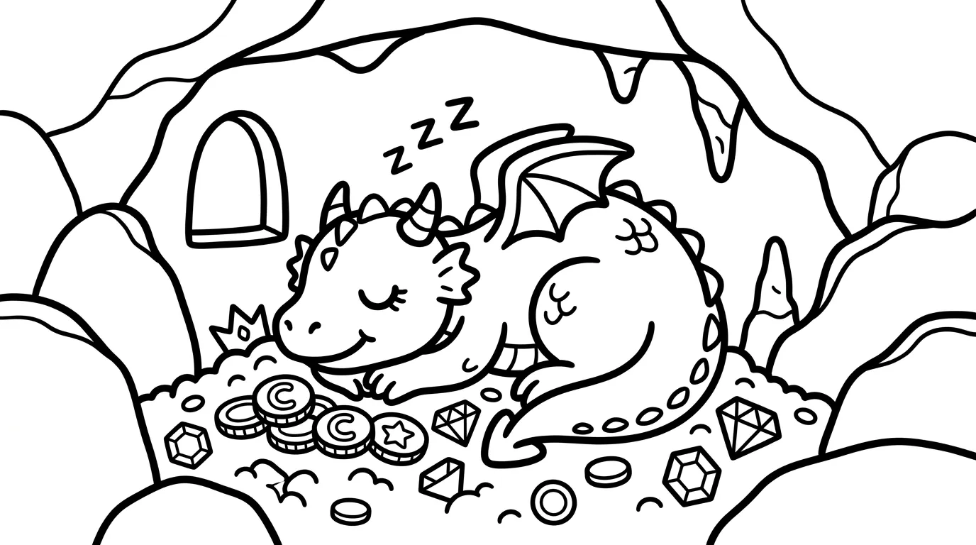 Dragon in Cave as a free coloring page for kids