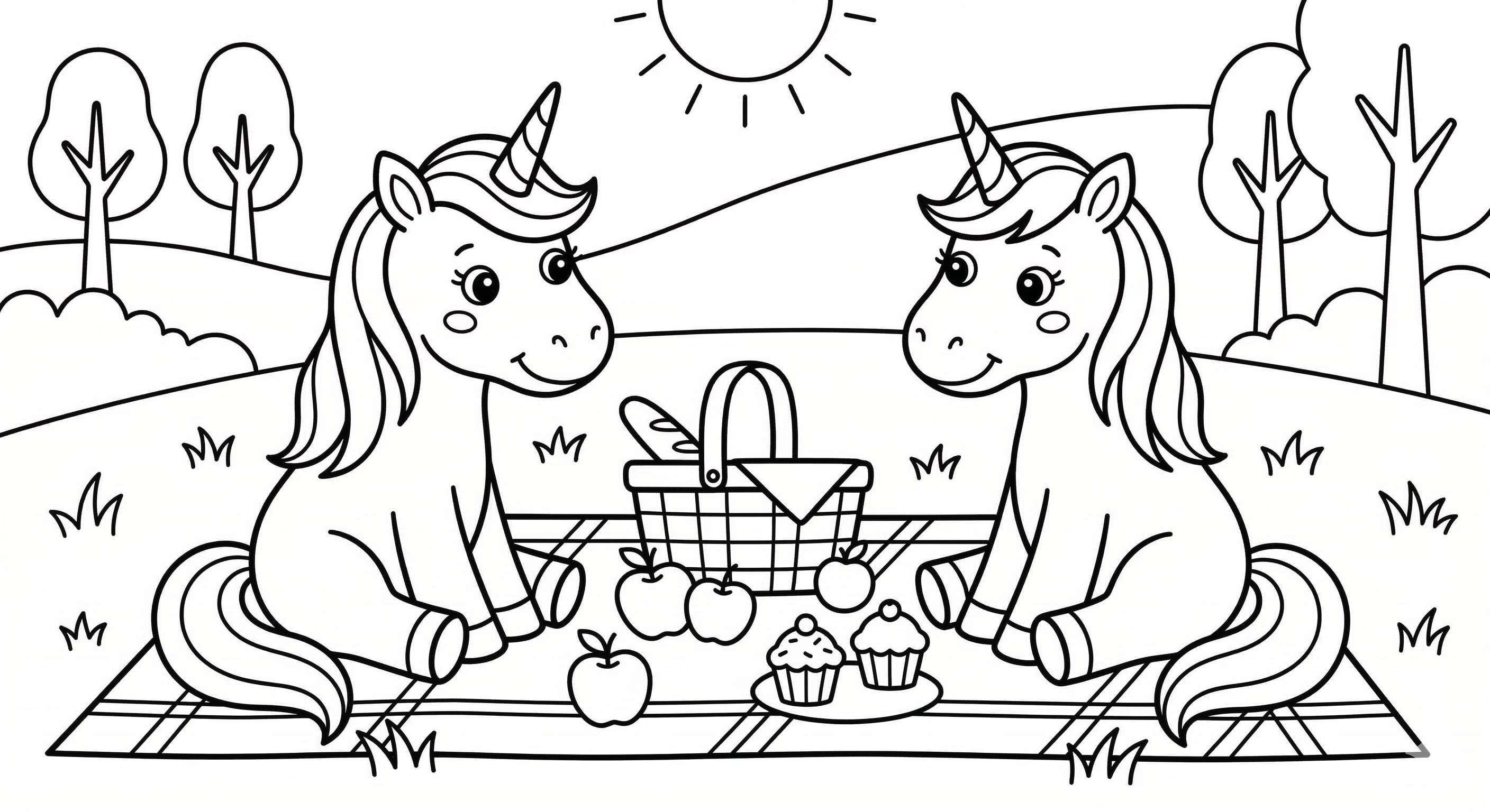 Einhorn mit Mond als kostenloses Ausmalbild für Kinder