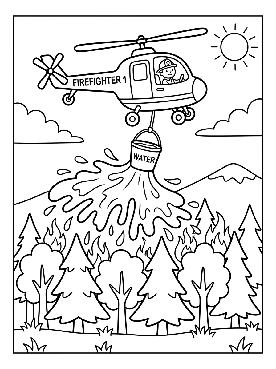 Firefighting Helicopter as a free coloring page for kids