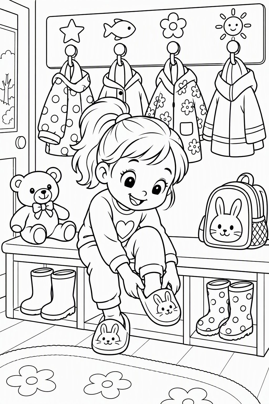 Cloakroom with Slippers as a free coloring page for kids