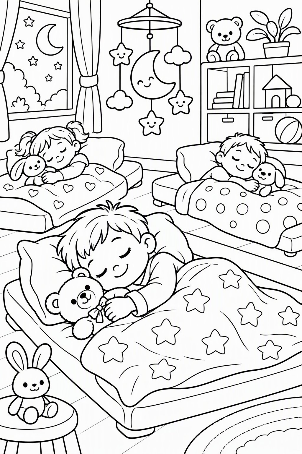 Nap Time with a Teddy as a free coloring page for kids