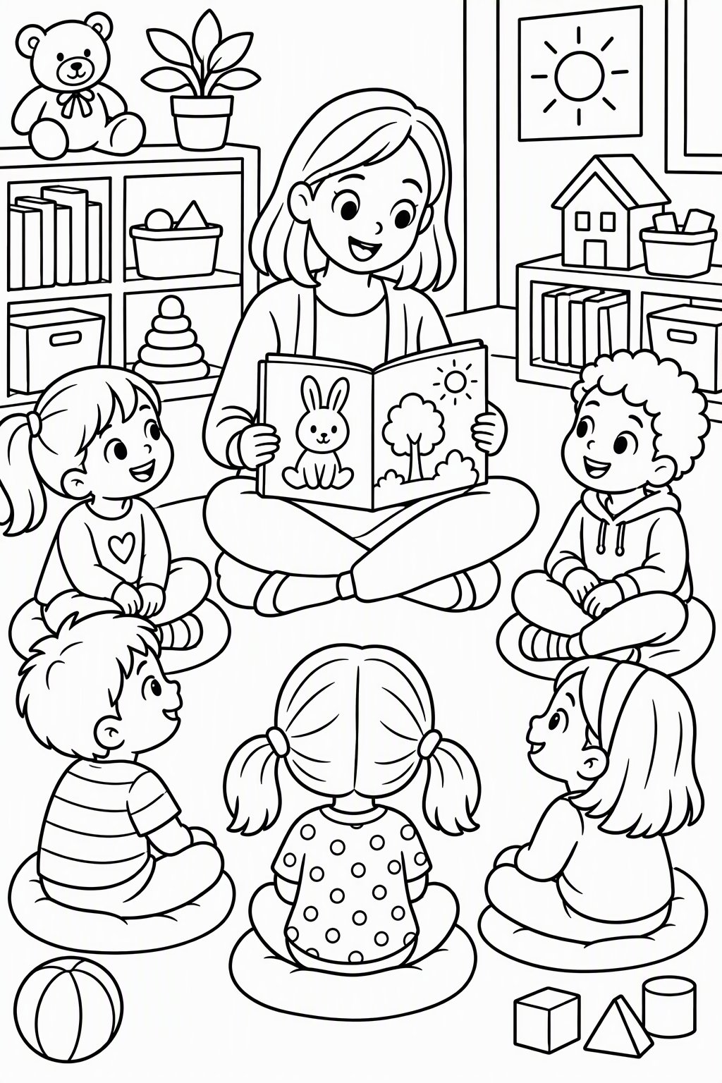 Kindergarten Circle Time as a free coloring page for kids