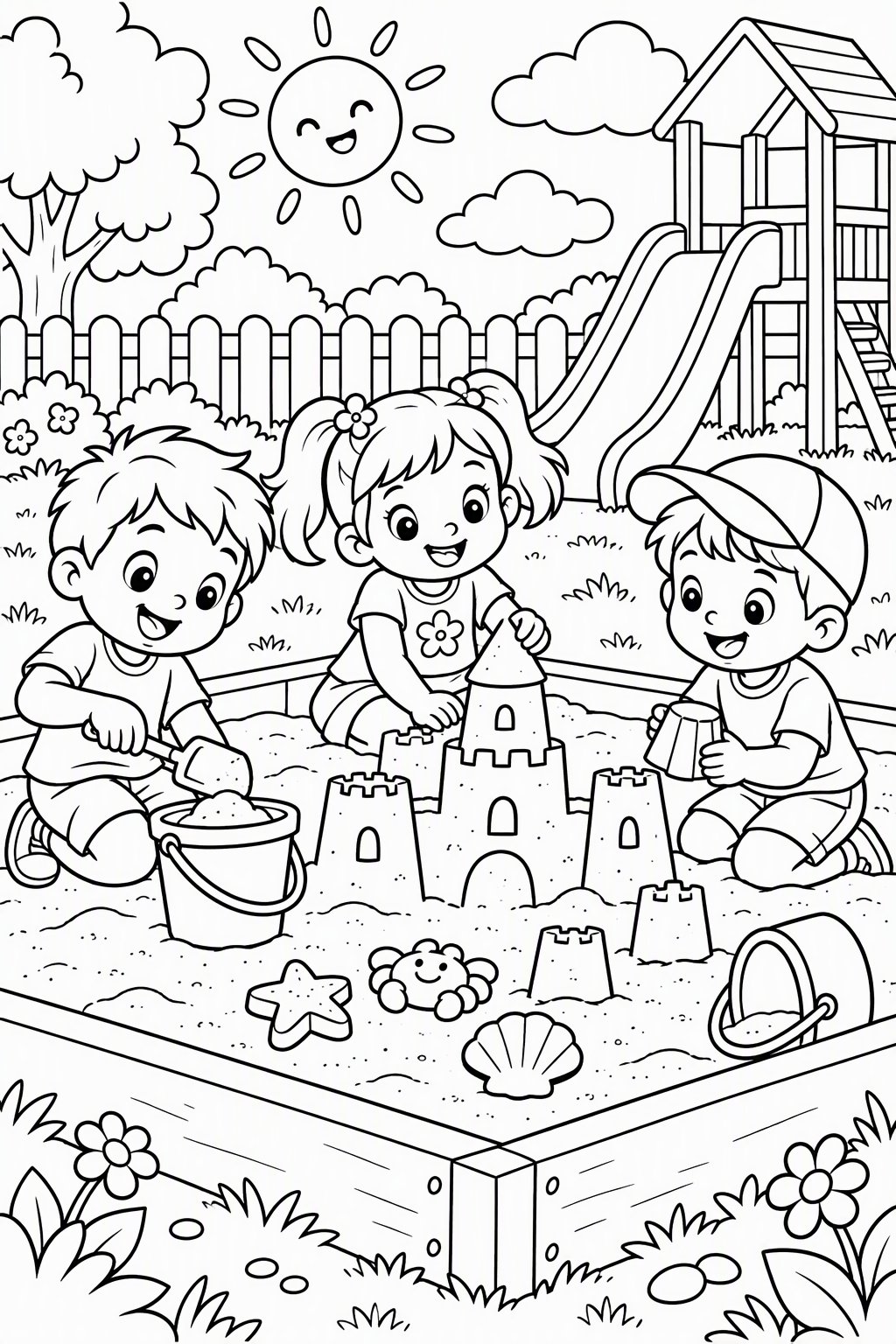 Playing in the Sandbox as a free coloring page for kids