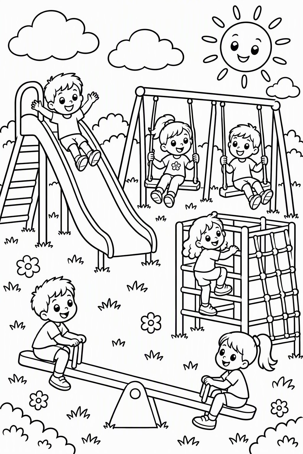Kindergarten Playground as a free coloring page for kids