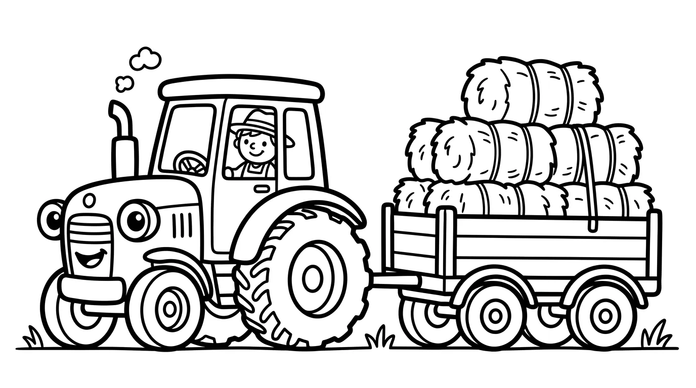 Tractor with Trailer as a free coloring page for kids