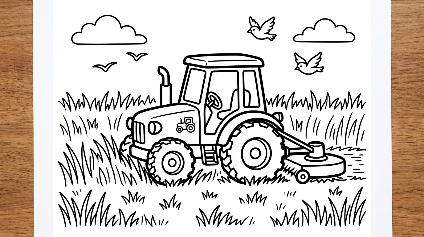 Tractor Mowing Field as a free coloring page for kids