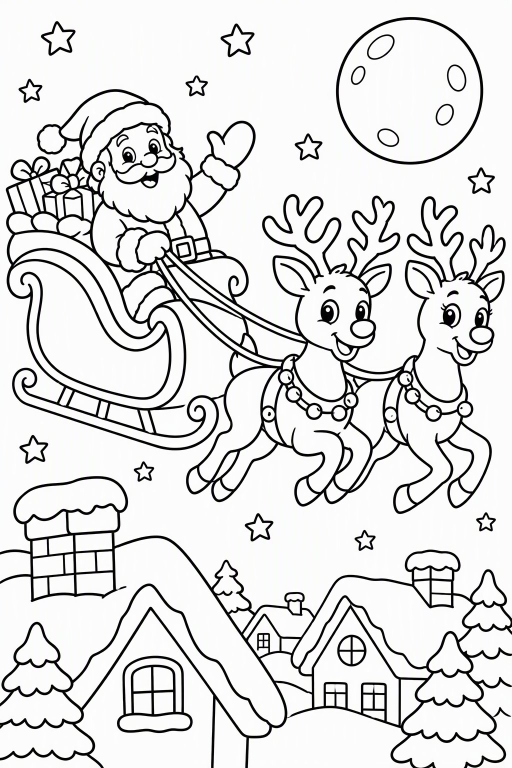 Santa with His Sleigh as a free coloring page for kids