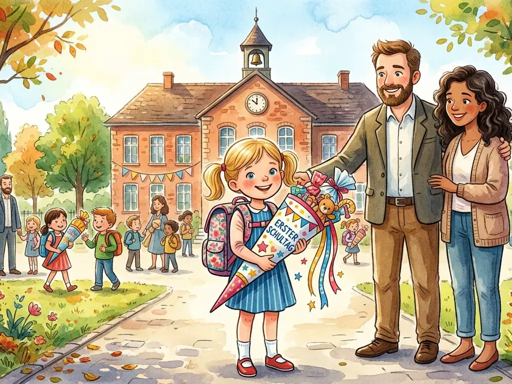Kind beim Schulstart als Figur in einem personalisierten Einschulungsbuch